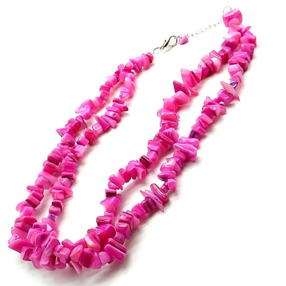 Magenta Puka Shell Necklace Polished Double Strand